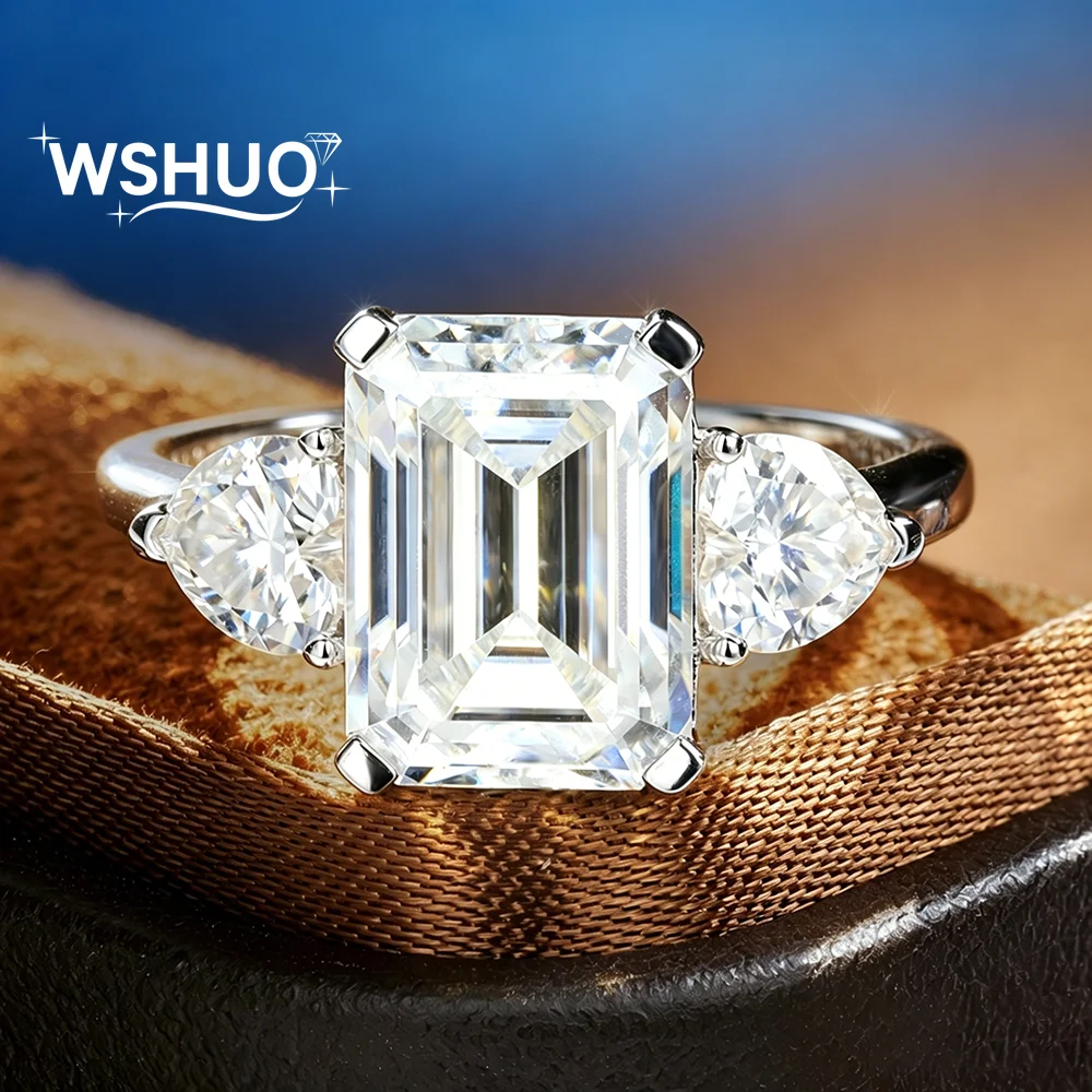 

3-Stone Emerald/Heart All Moissanite Engagement Ring For Women S925 Silver 4.5carat Lab Diamond Wedding Rings With Certificate