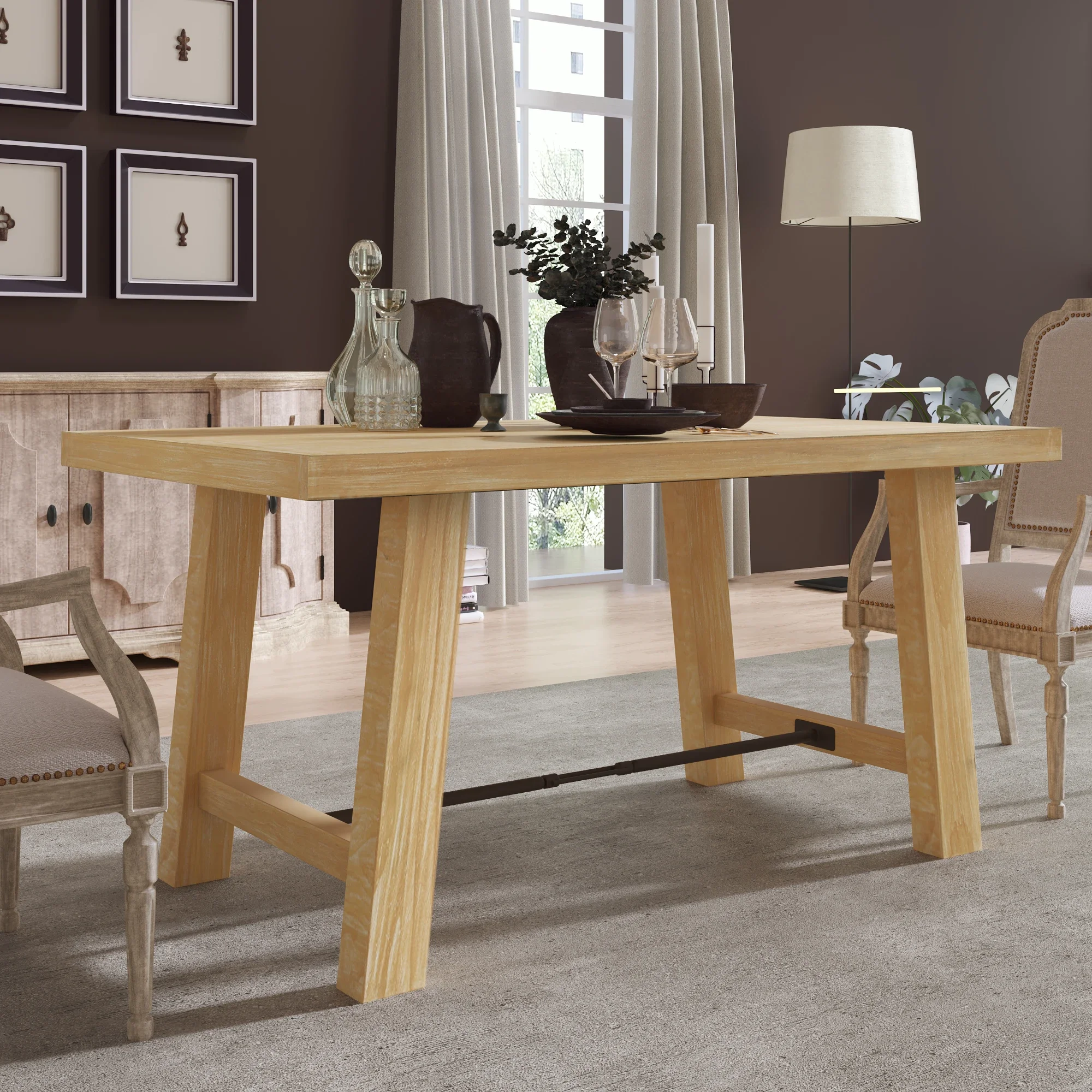 

Wood Dining Table, Kitchen Furniture Rectangular Table, Seats up to 6 Natural Wood Wash