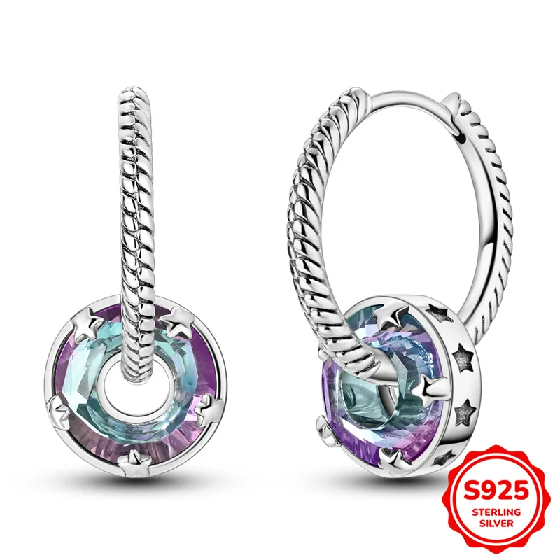 

925 Sterling Silver Earrings Women Starlight Crystal Circular Snake Bone Hoop Earring For Anniversary Wedding Jewelry Gifts