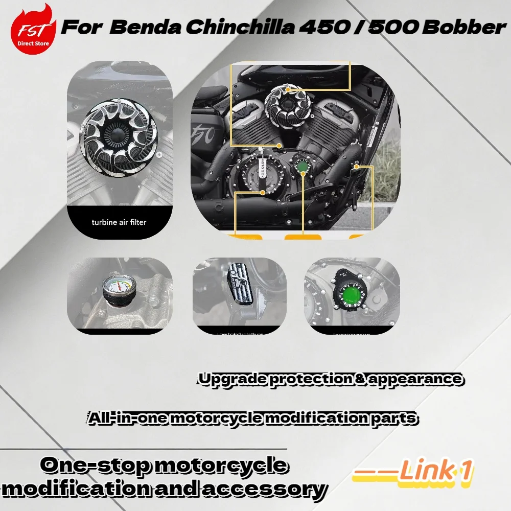 

Комплект для полной модификации Benda Chinchilla 450 500 Bobber: брызговик, воздушный фильтр, руль, зеркала, подножки