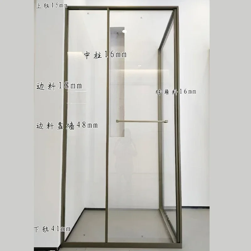 Very narrow shower room partition dry and wet separation L-type stainless steel glass sliding door toilet bathroom sliding door