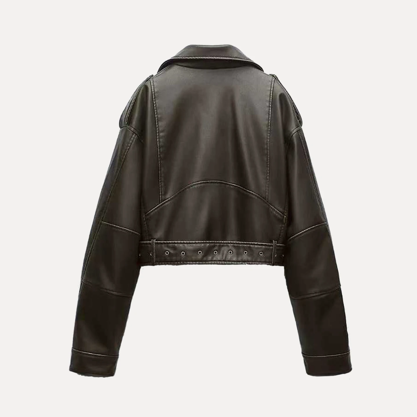 معطف نسائي فضفاض من الجلد للدراجات النارية Jaet للربيع والخريف بياقة واقفة ملابس خارجية Z معطف مناسب للسيدات