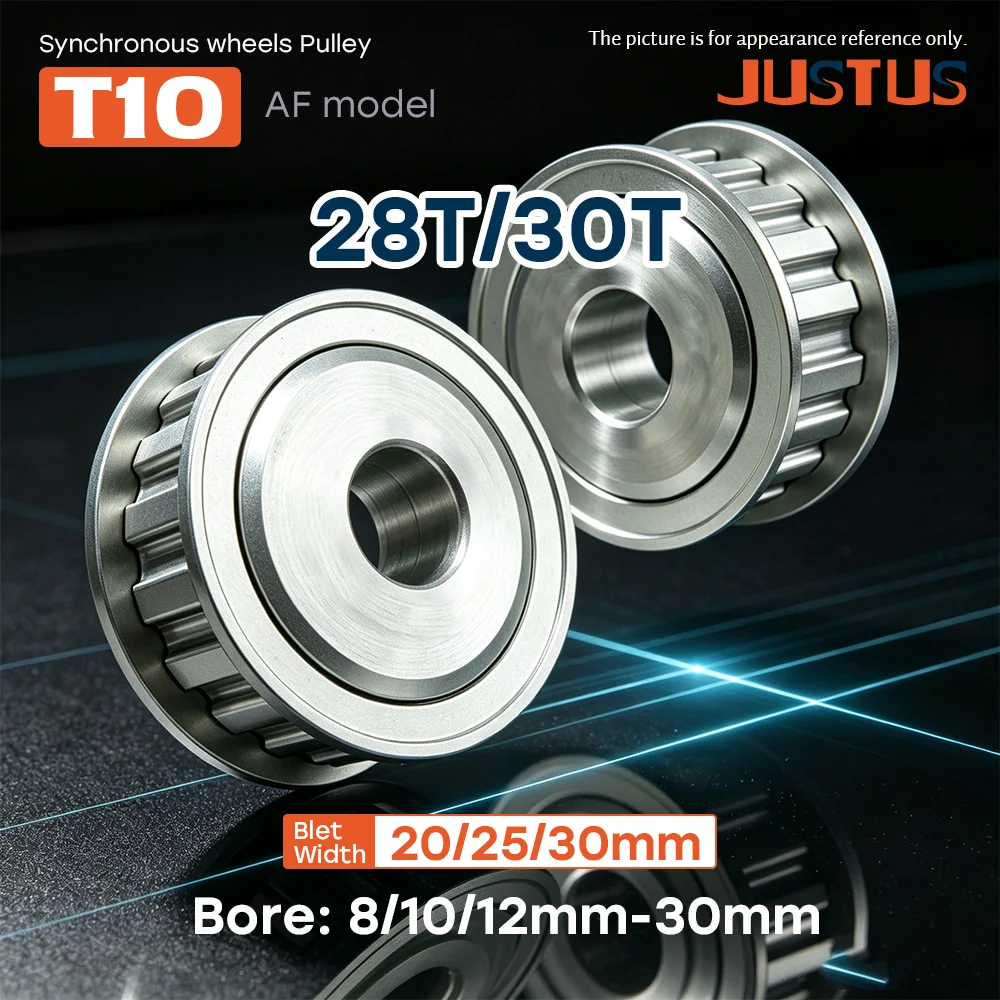 T10 AF Type 28T/30T Synchronous Timing Pulley, Bore 8/10/12–30mm, Pitch 10mm, Compatible with 20/25/30mm Width T10 Timing Belt