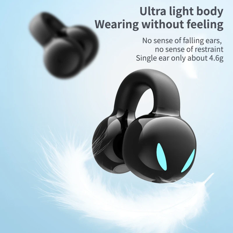 Wireless Bluetooth Earphones Single Ear Bone Conduction Earphones Clip Ear Music Noise Cancelling HD Call Sports Gaming Earphone