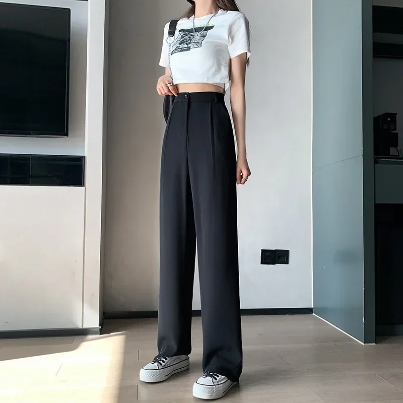 Casual High Waist Loose Wide Leg Pants for Women Spring Autumn New Female Floor-Length White Suits Pants Ladies Long Trousers