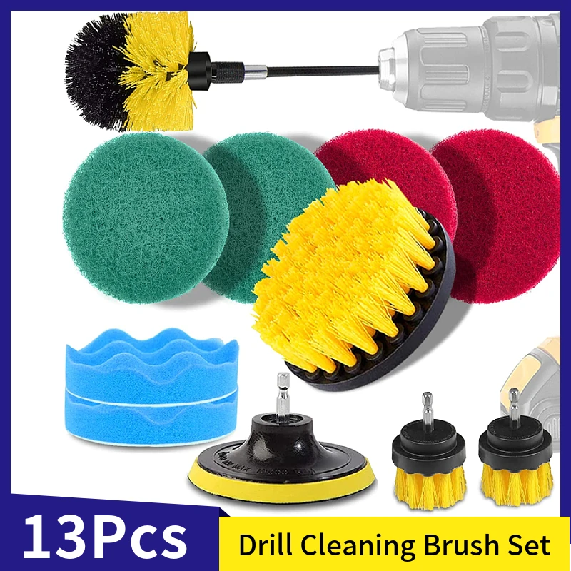 13 Pcs Drill Electric Brush Attachment Set, Power Scrubber Pads, Polishing Sponge,for Car, Floor, Bathroom, Kitchen & Automotive