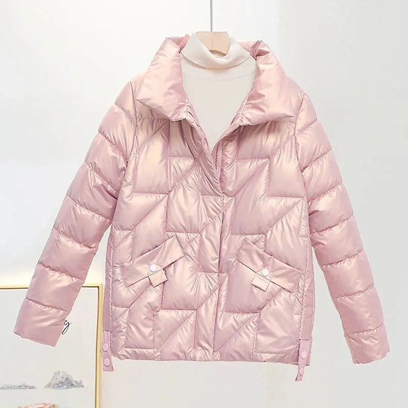 

Gidyq Winter Women Glossy Parkas Korean Female All Match Down Cotton Jackets Casual Warm Streetwear Fashion Puffty Outwear New