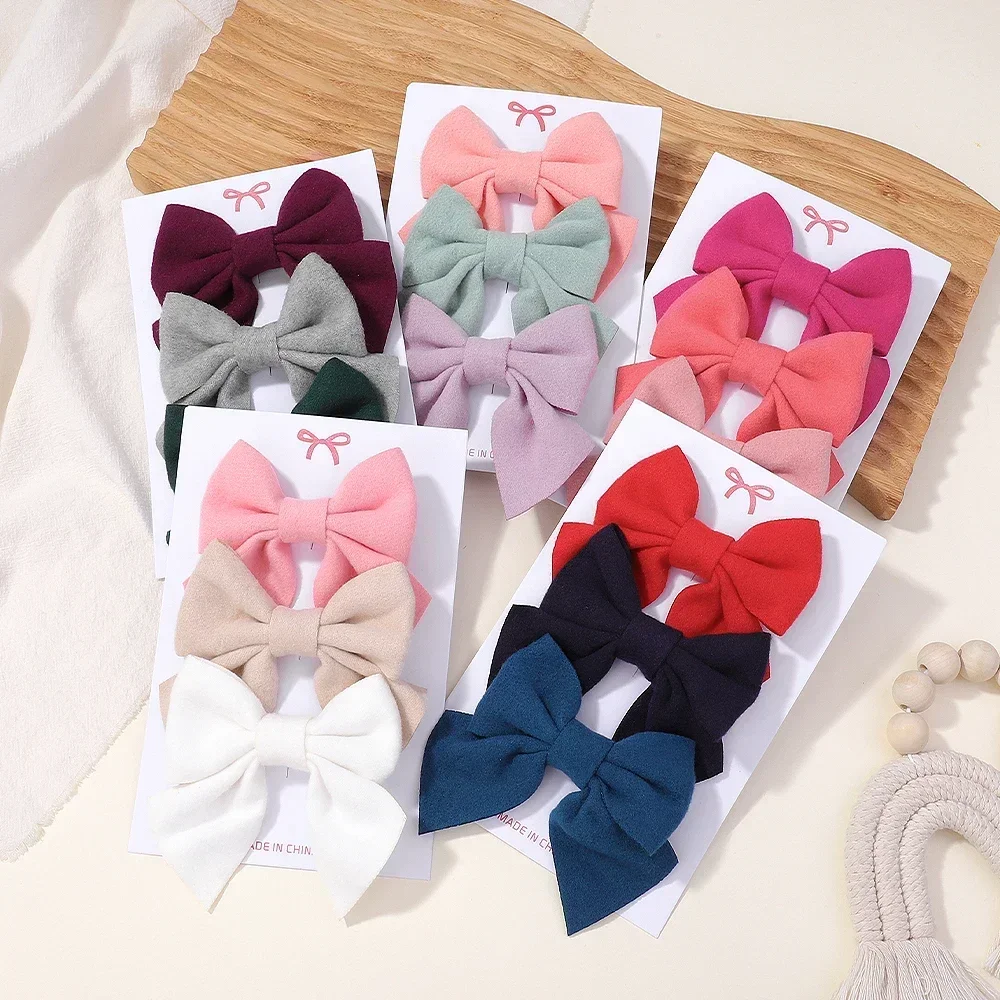 

3Pcs/Set Solid Colors Bowknot Hair Clips Sweety Baby Handmade Hairpins Barrettes for Girls Headwear Kids Cute Hair Accessories