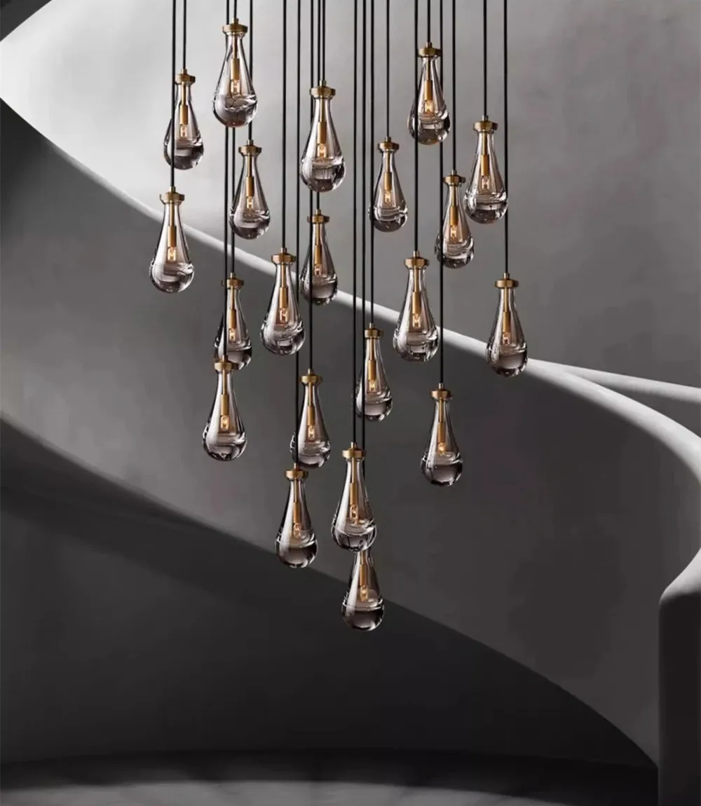 

Vintage Copper WaterDrop Chandelier For Staircase Table Dining Living Room Bedroom Bar Hotel Villa Duplex Floor Ceiling Lighting