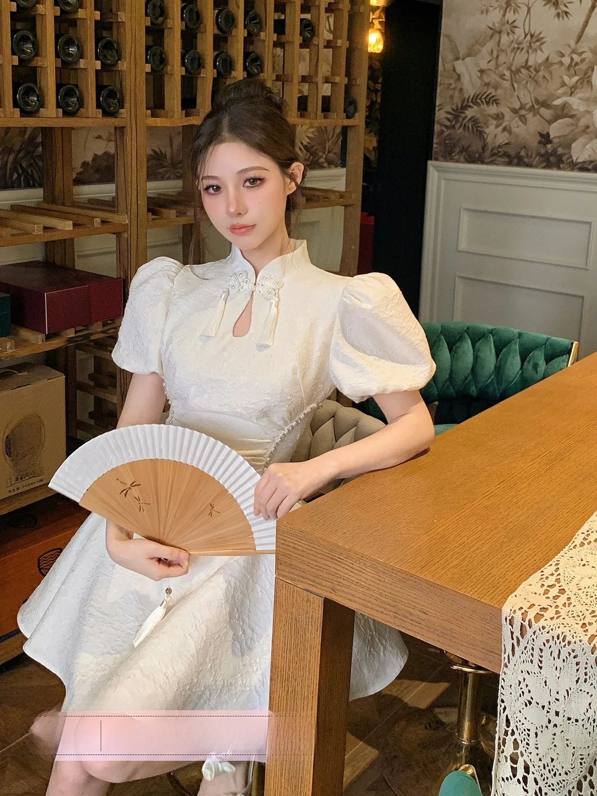 

New National Sle Chinese Missy Ice Came Heavy Embroidery ort Skirt Dr High Waist Bubble Sve Zipper Closure A-Line D...