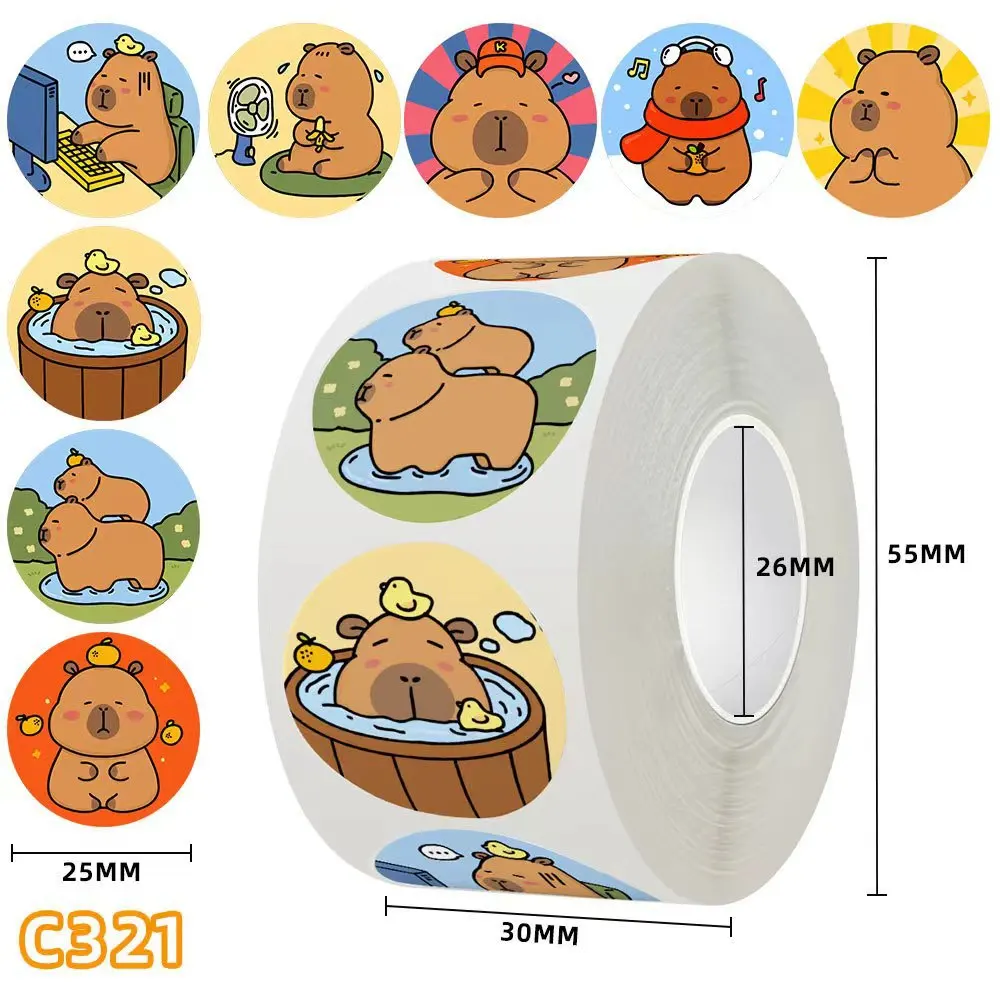 Capybara Stickers 500pcs/Roll - Cute Cartoon Animal Decals for Laptop, Notebook, Luggage, Water Bottle