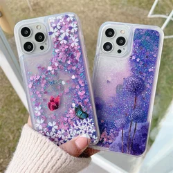 Purple Butterfly Pink Cherry For Xiaomi Redmi 13 5G 13C 12C 11A 10C 9 Power 9T Case Glitter Liquid Quicksand Clear Cover
