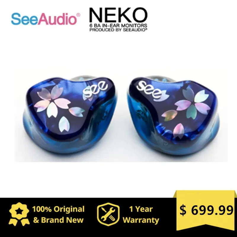 

SeeAudio Neko 6BA In-Ear Monitors 6 Balanced Armature Drivers IEMs with EA CADMUS OCC Silver Plating 2Pin 0.78 Cable 3.5mm+4.4mm