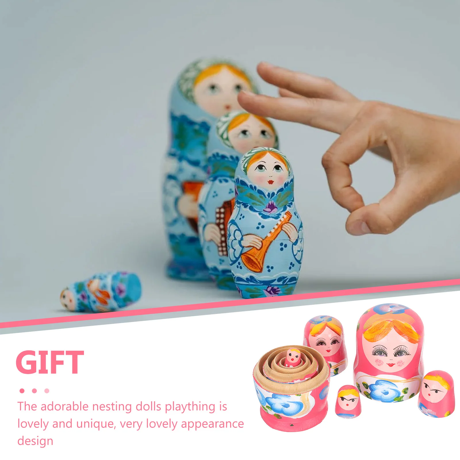 Meisjesspeelgoed Matryoshka Nesting Dolls Houten Russisch Decor Roze Cartoon Stapelbaar voor kinderen