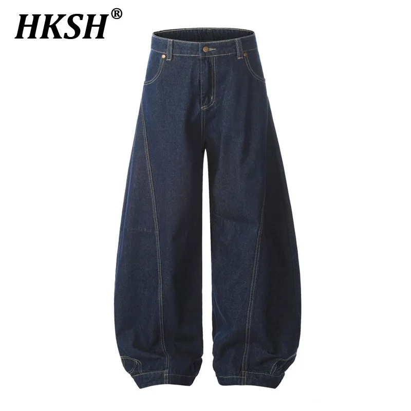 HKSH Autumn Men's Tide Punk Hip Hop Inverted Design Jeans Trendy Letter Embroidery Pockets Open Thread Splicing Wide Leg HK3460