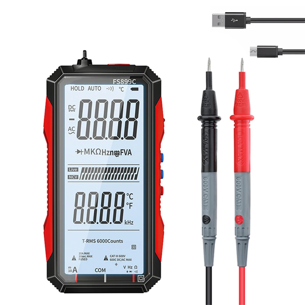 FS899C Rechargeable 4.8 Inch Large Screen 6000 Counts Smart Digital Multimeter Auto-Ranging Capacitance Ohm Hz Diode Live Check