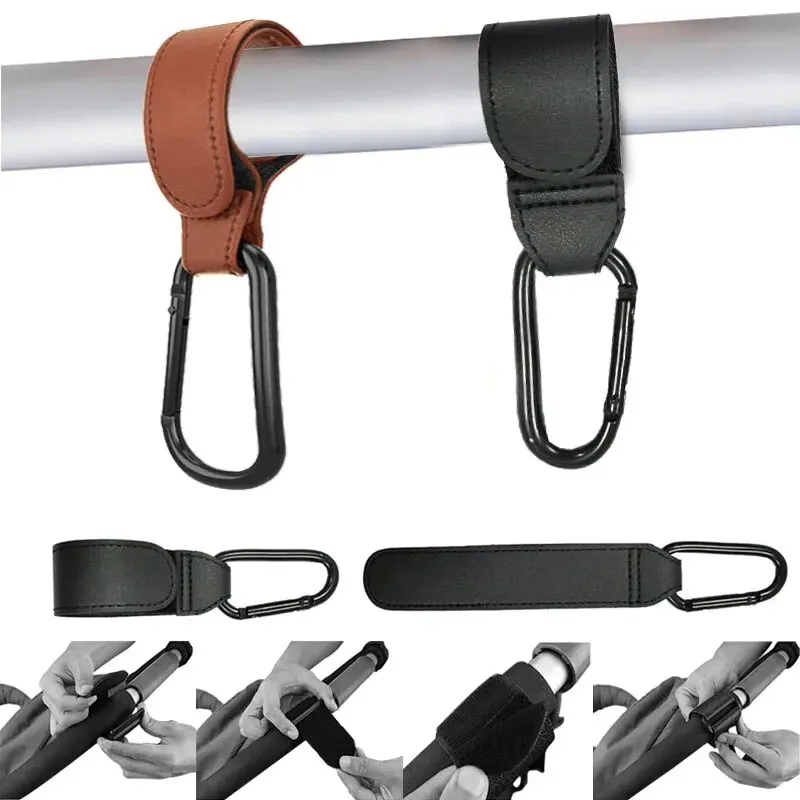 

2Pcs Leather Cart Hooks Baby Stroller Hook PU Adjustable Pram Hook Organizer Diaper Bag Hanger Children Travel Accessories