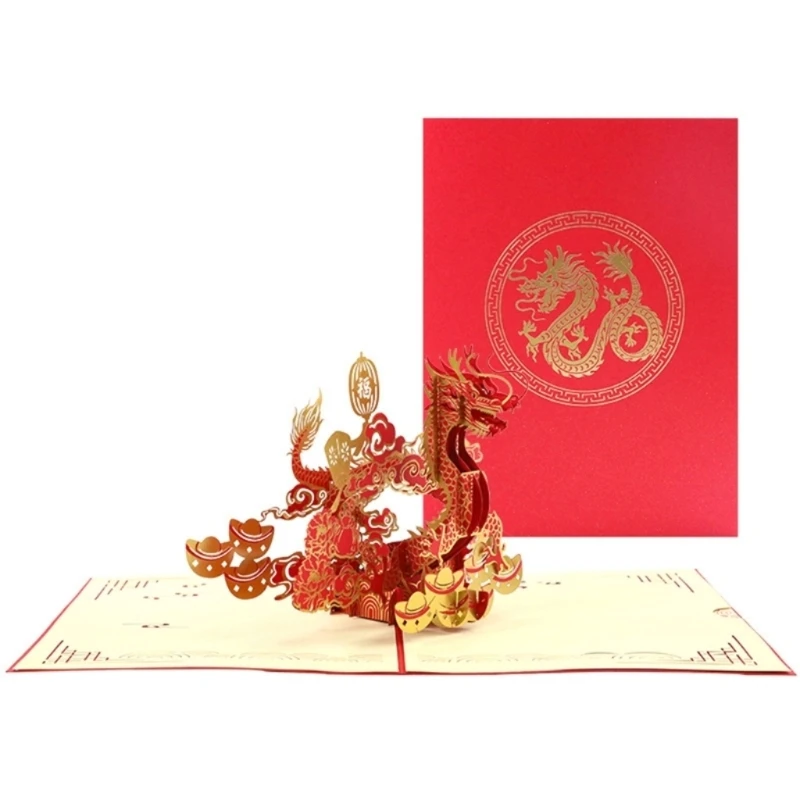 

2024 New Years Cards 3D Dragon Popup Greeting Card with Envelopes Blank Note Cards Home Office School Supplies Gifts