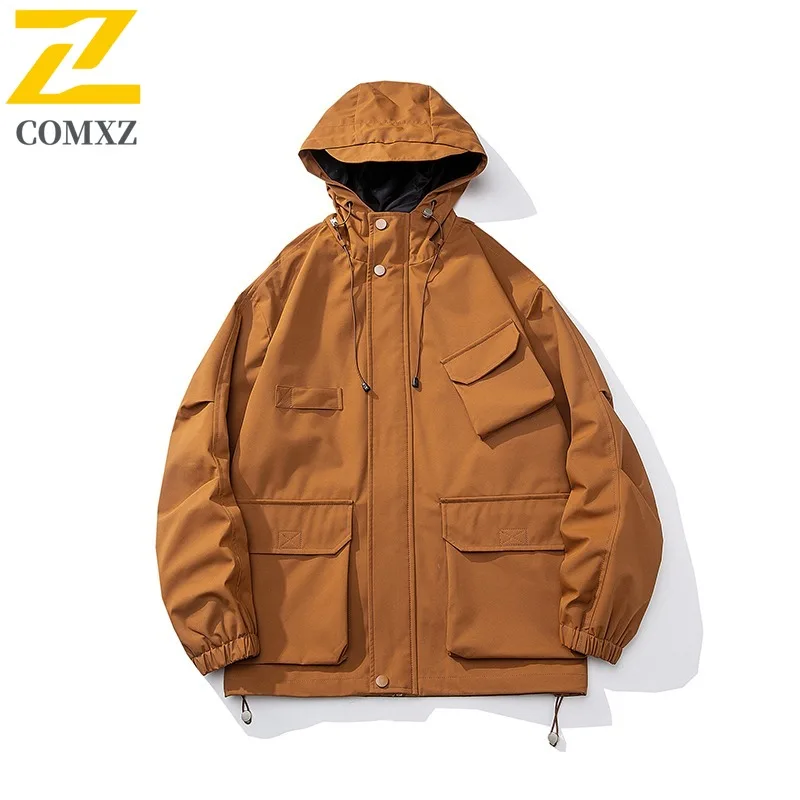 

COMXZ 2025 Мужская функциональная рабочая одежда в американском стиле, ветровка, весна-осень, модная куртка с капюшоном в гонконгском стиле и несколькими карманами