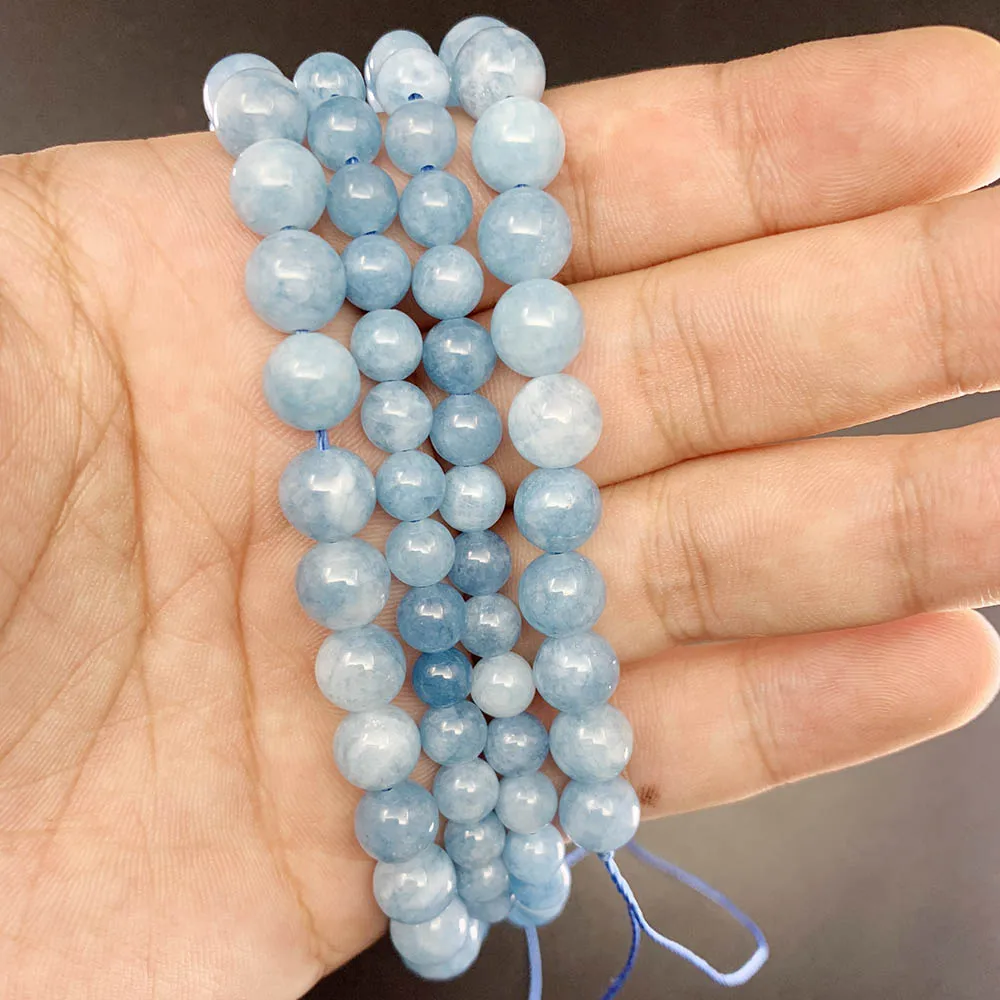 1 strand/lot 4/6/8/10/12mm Natural Aquamarin Agat Stone Bead Round Loose Spacer Beads For Jewelry Making Findings DIY Bracelet