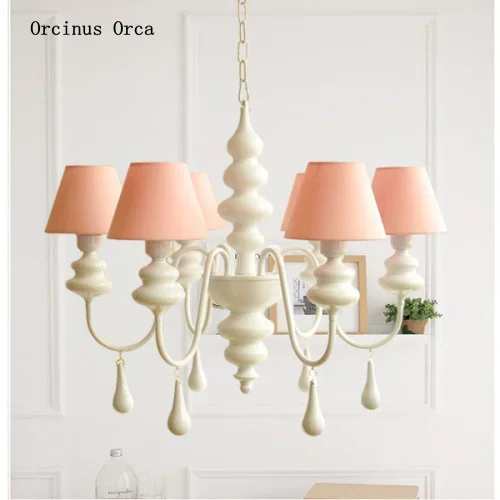 Korean romantic pink decorative chandelier Girl Bedroom children's room Princess room lamp Nordic lovely color Chandelier