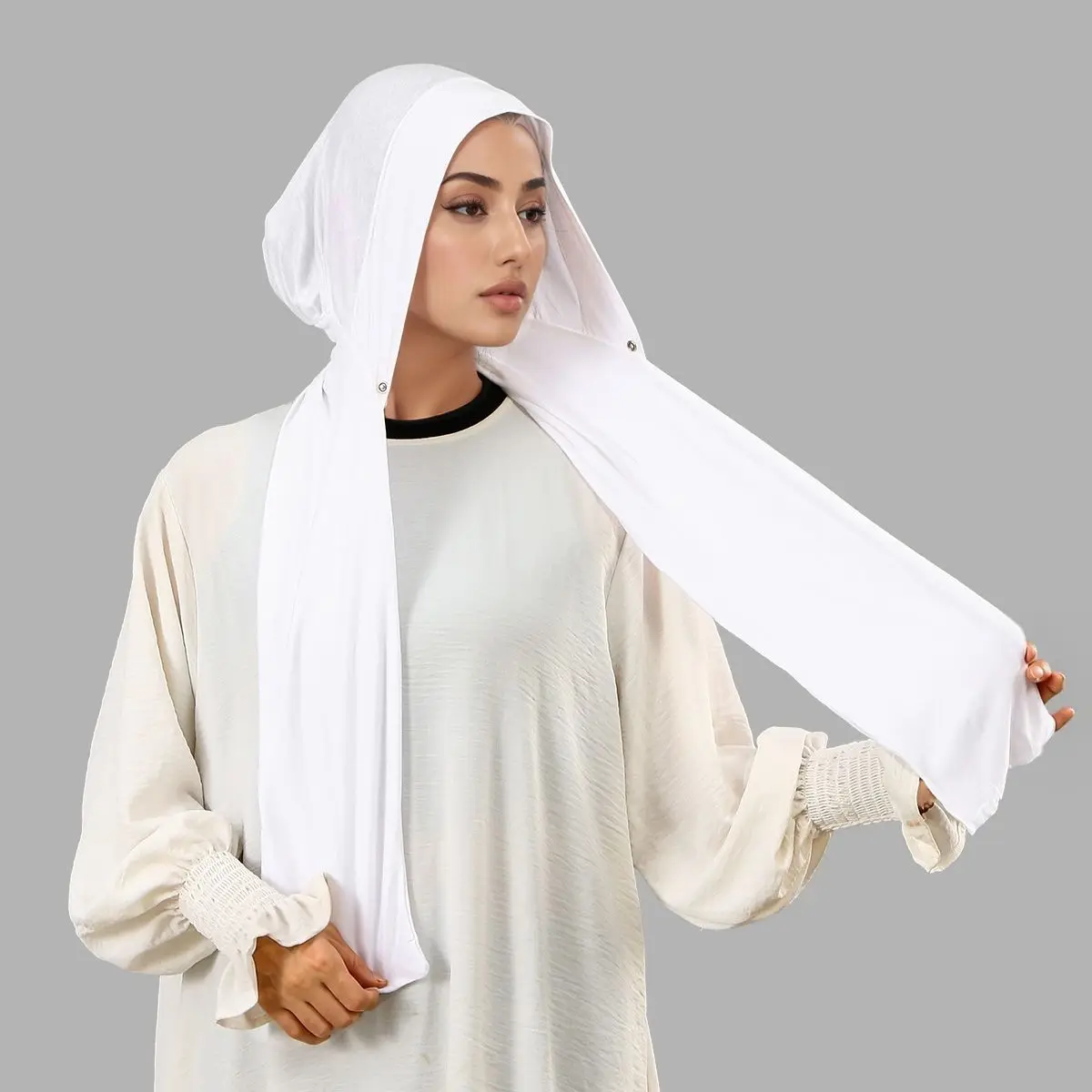 Solid Color Cotton Jersey Hijab With Button Muslim Instant Hijab Fashion Rayon Islamic Headscarf Head Wraps Ramadan Eid Turban