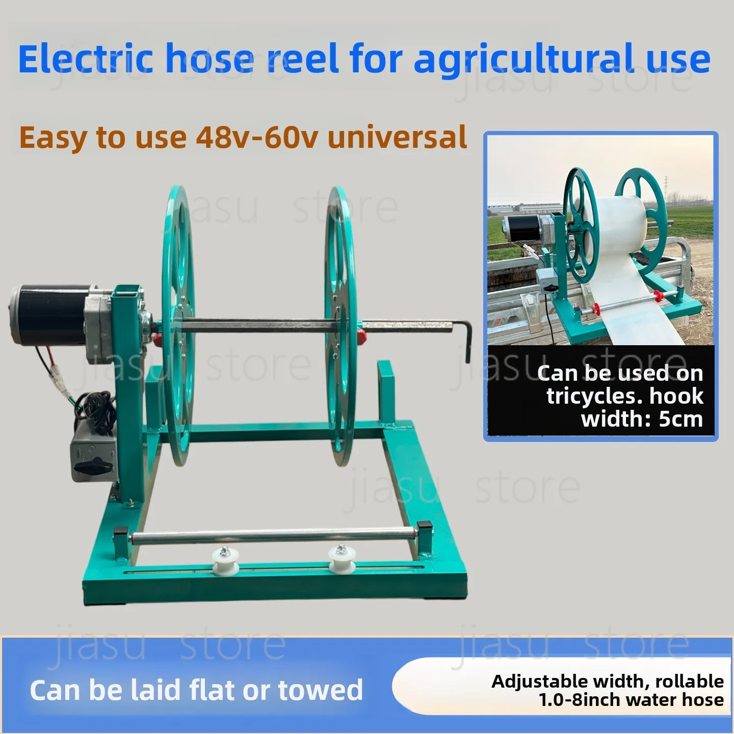 48V 60V Electric Water Hose Winder, Auto Rewinder Reel for Farm Irrigation Drip Tape, Agricultural Water Hose Reel Machine