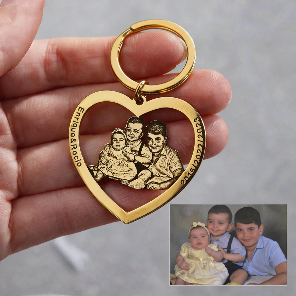 Custom Couple Photo Heart Pendant Keychain
