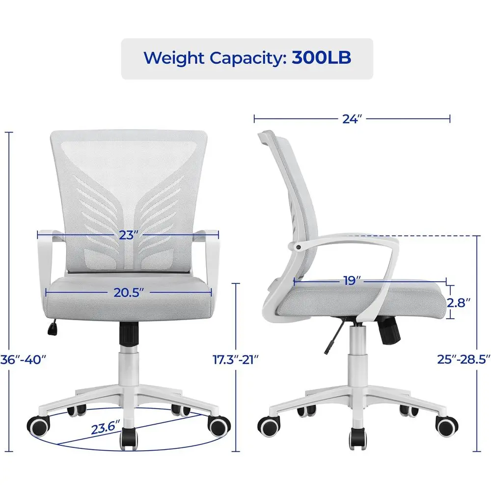 Silla de oficina ergonómica con respaldo medio con altura ajustable y soporte lumbar, gris claro