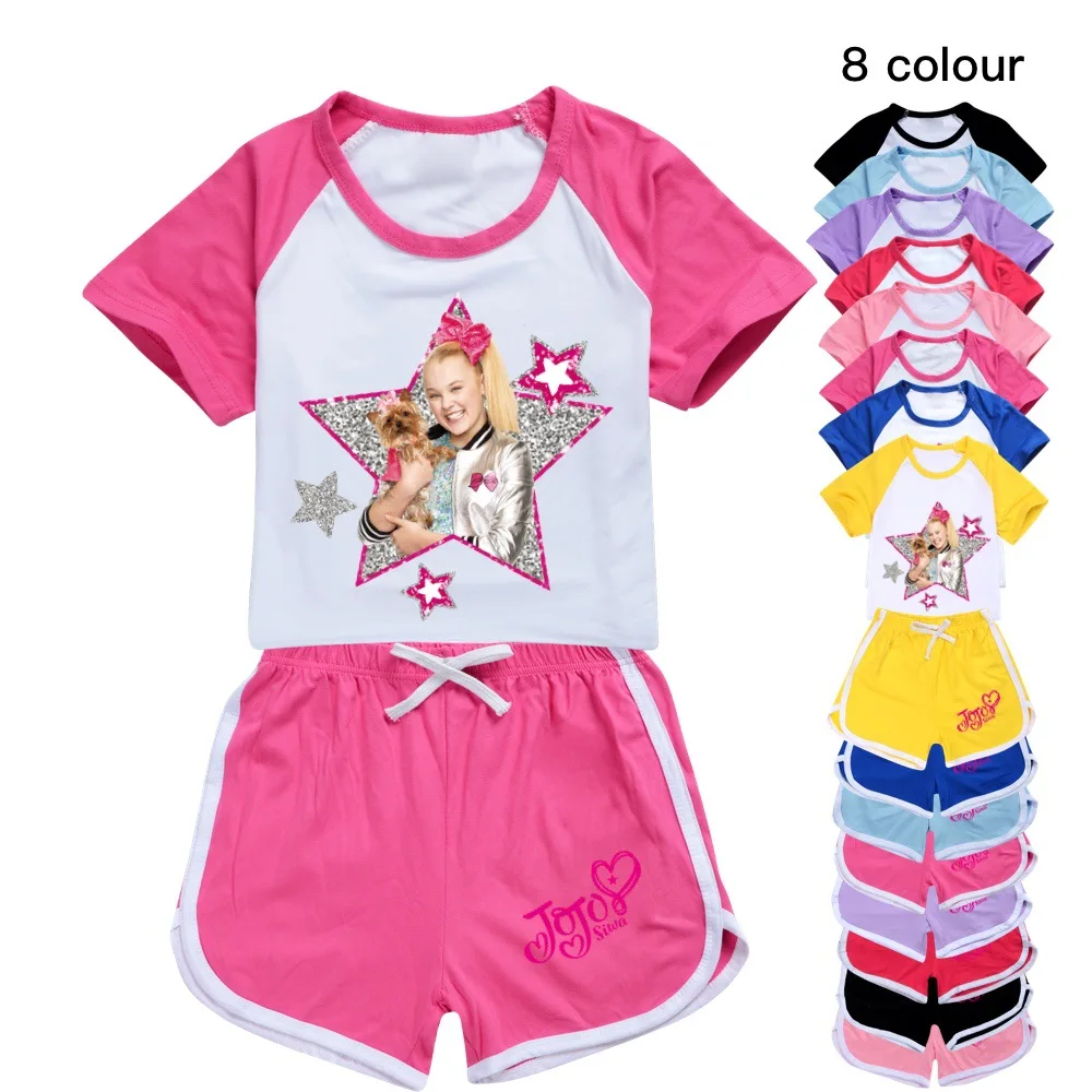 New JOJO Siwa Kids Clothes Cotton Sport Tracksuits T-shirts+Short Pants Suit Cartoon Set Teenager Baby Boys Girls Clothing