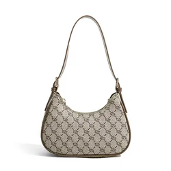 Retro Printing Female Underarm Bag Fashion High Quality Zipper Small Handbag Adjustable Strap Solid Color Shoulder Bags