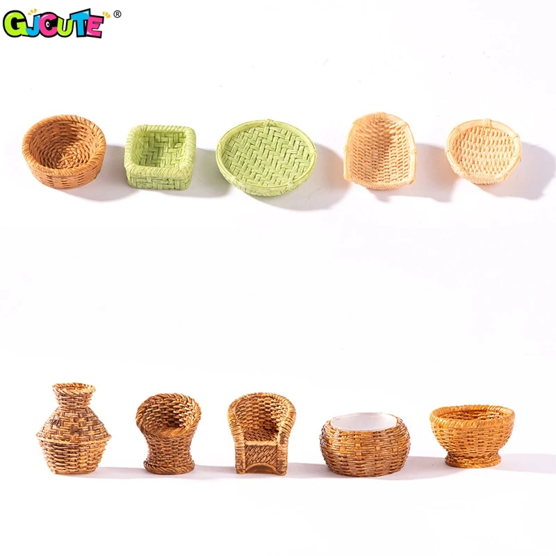 Dollhouse Mini Modelo de Móveis, Simulação Cesta De Peixe, Cesta, Cadeira, Mesa, Adereços De Cena De Tiro, 1 Conjunto