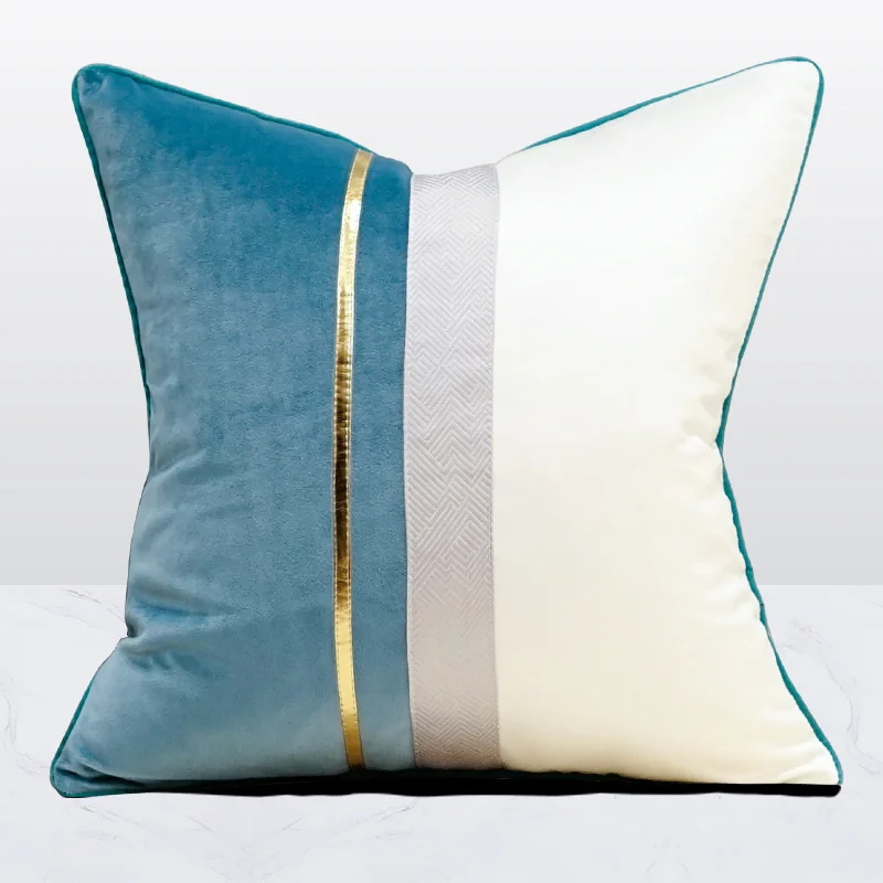 Luxury 60*60cm Two-color Stitching Velvet Cushion Cover Decorative Small Gold Bar Shrink Edge Decorative Pillowcase
