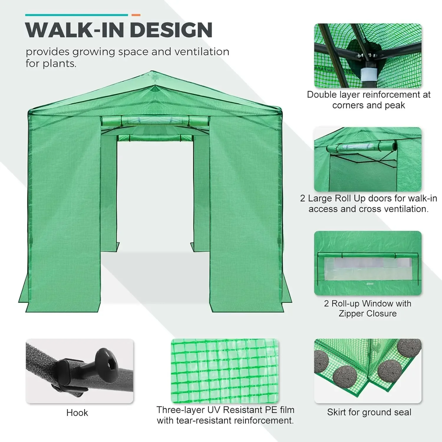 PEAK 12x8 Serra portatile grande walk-in Istantanea Pop-up Configurazione rapida Pianta per interni ed esterni Giardinaggio Green House Baldacchino, F