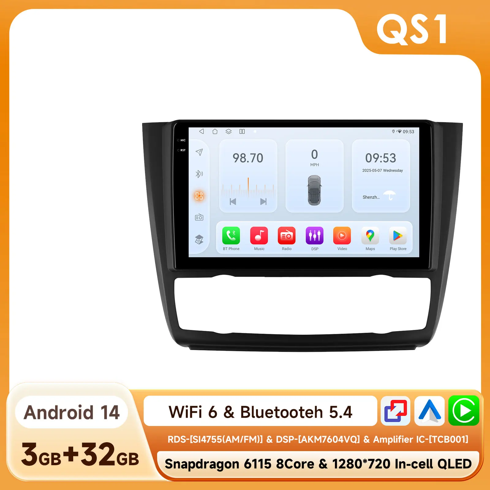 Android 14 Autoradio Voor BMW 1-Serie E87 E81 E82 E88 2004-2011 Auto Multimedia GPS Carplay 4G DSP BT 360 Camera Door Snapdragon6115