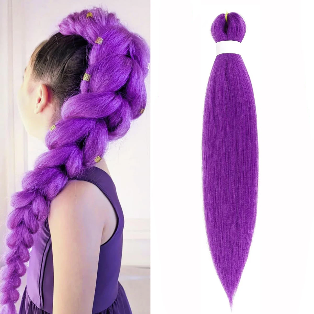 Long Purple Braiding Hair 1Pack Synthetic Purple Hair Extensions for Braids Soft Yaki Braiding Hair Pre Stretched for Cosplay