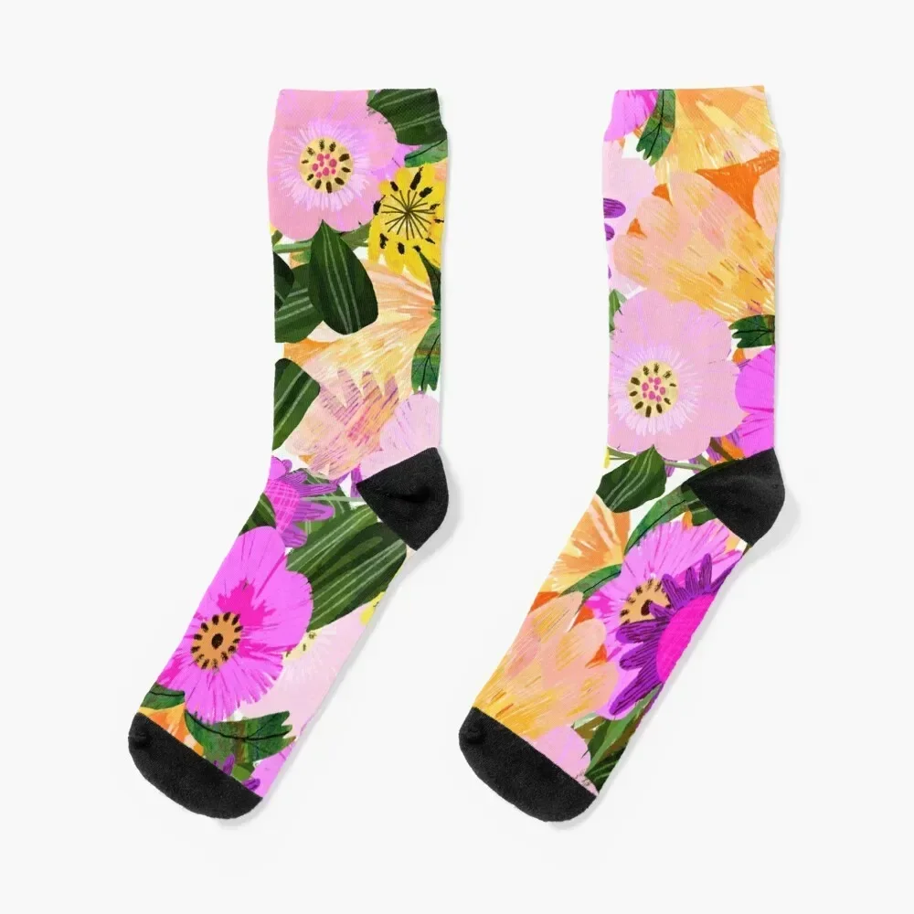 Colourful, Bright and Happy Flowers Socks gifts crazy Rugby moving stockings Luxury Woman Socks Men's