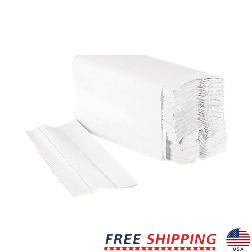 

C-Fold Bleached White Paper Towels 200 Sheets 12 Packs Absorbent Textured Hand Drying Commercial Use Individually Wrapped