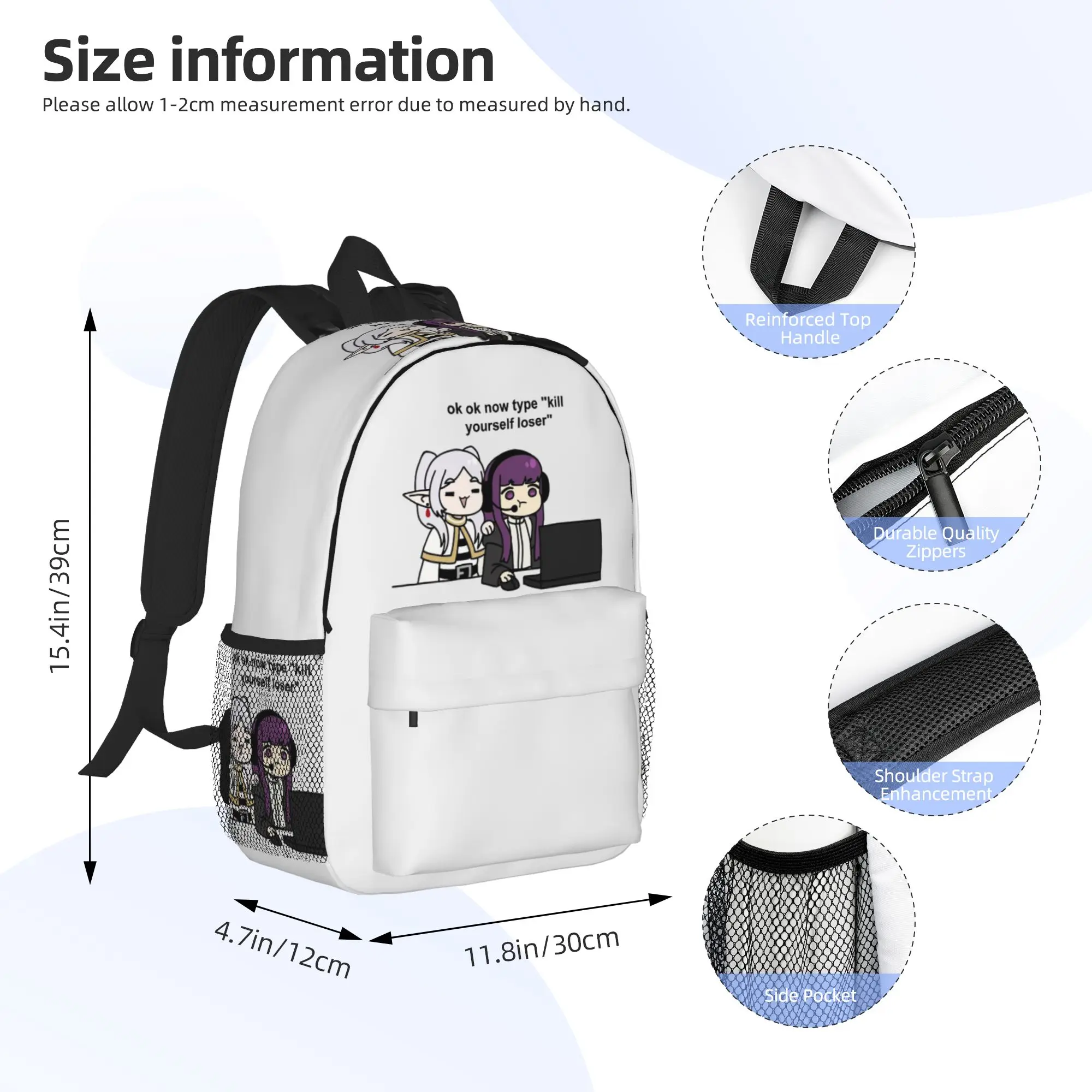 Gamer Fern And Frieren Classic Backpack Hot Sale Daypack Large Capacity Boys Girls BookBag Shoulder Bag for Men Women School Bag