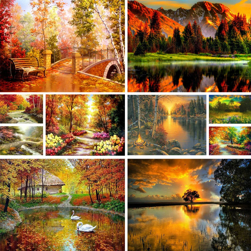 Landscape Golden Autumn Sunset DIY Paint By Numbers Set Oil Paints 40*50 Paiting By Numbers Wall Paintings For Adults Wholesale