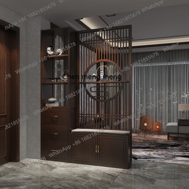 

New Chinese screen partition living room entrance shoe cabinet integrated porch rack foyer solid wood