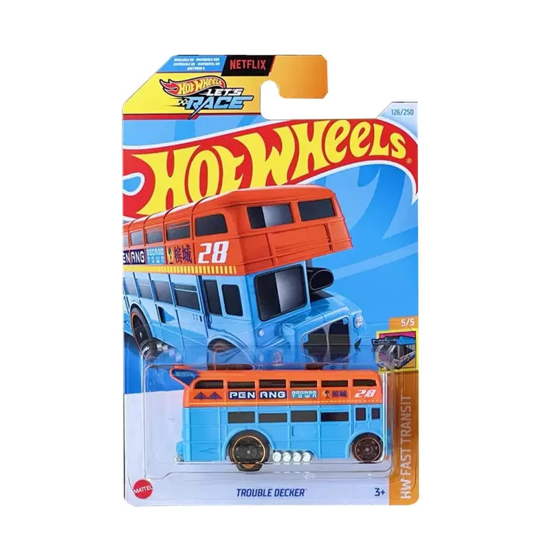 24L Original Hot Wheels Car Trouble Decker Bus Toys for Boys Scale 1/64 Diecast Carro Alloy Model HW Fast Transit Birthday Gift