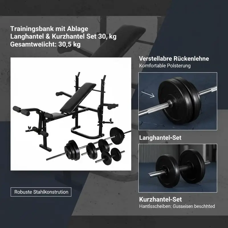 Picture 5: 30.5 kg Weight Bench with Storage, Barbell and Dumbbell Set