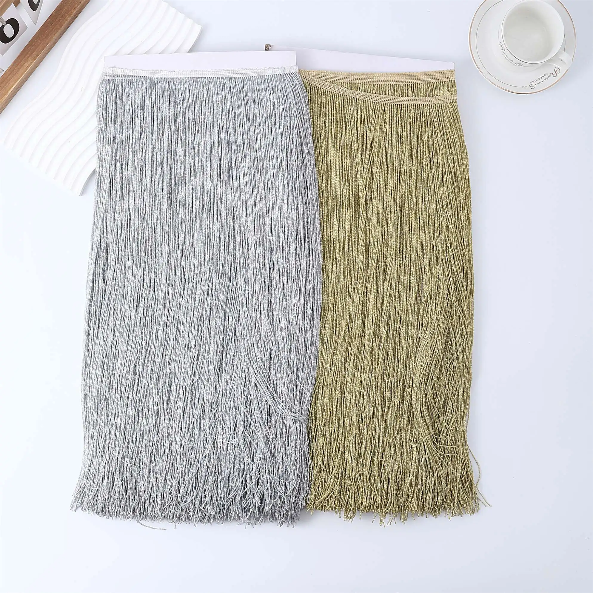 

5 Yards 50cm Silver Gold Fringe Lace Tassel Polyester Lace Trim Ribbon Sew Latin Dress Stage Garment Curtain DIY Accessories