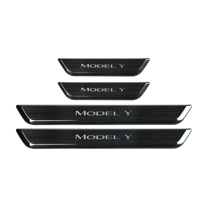4PCS Black Wireless LED Magnetic Door Sill Protector Fit For Model Y/Juniper/3 Welcome Pedal