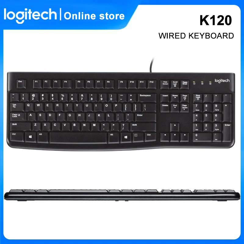 Logitech K120 USB Wired Keyboard 104 keys Full Size Ultra-thin Wired Keyboard For PC Desktop Laptop Office Waterproof Keyboard