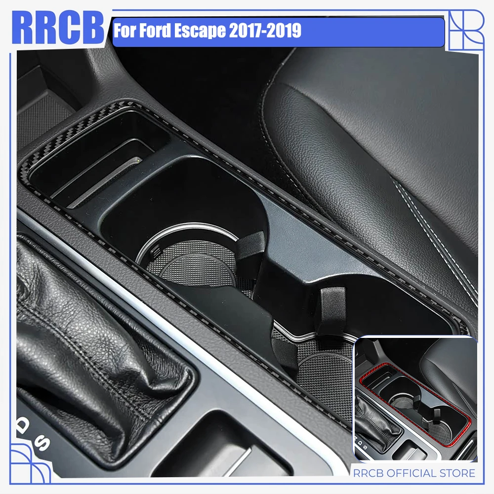 For Ford Escape 2017 2018 2019 Soft Real Carbon Fiber Center Console Cup Holder Frame Trim 1PC Sporty Style Car Styling Sticker