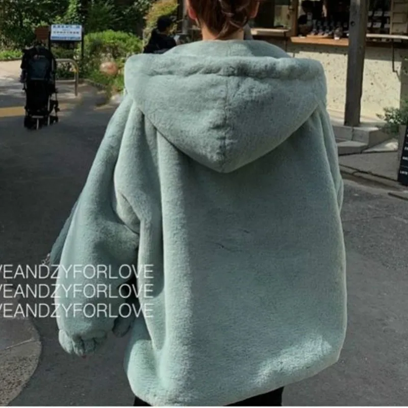 VOLALO 2024 Fashion Faux Fur Coat Winter Women Casual Hooded Slim Long Sleeve Faux Fox Fur Winter Jacket Women Casaco Feminino