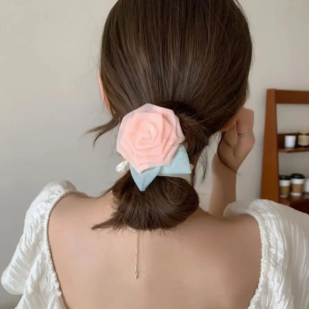 Romantic Retro Rose Hair Ties Women Large Scrunchies Temperament  Head Rope Female Korea Hair Accessories Headwear image 5