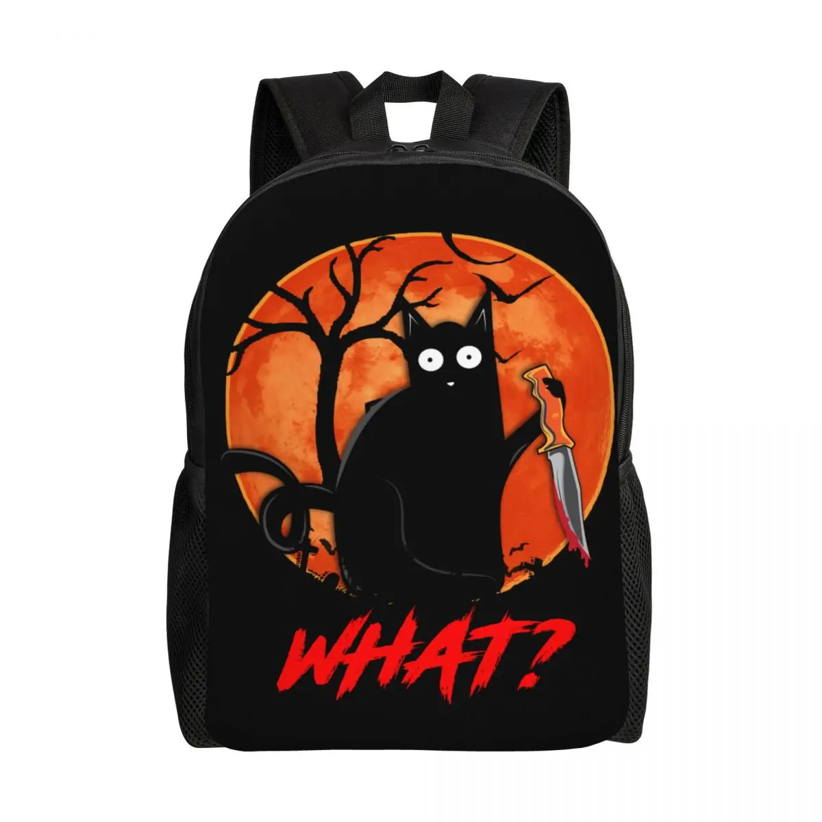 

What Funny Black Cat Laptop Backpack Men Women Casual Bookbag for School College Student Murderous Cat With Knife Halloween Bags